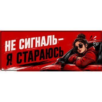 Магнітна наклейка на авто 25 &times; 10 см Не сигналь &mdash; я стараюсь Червона вінілова, водостійка NB00402-M фото